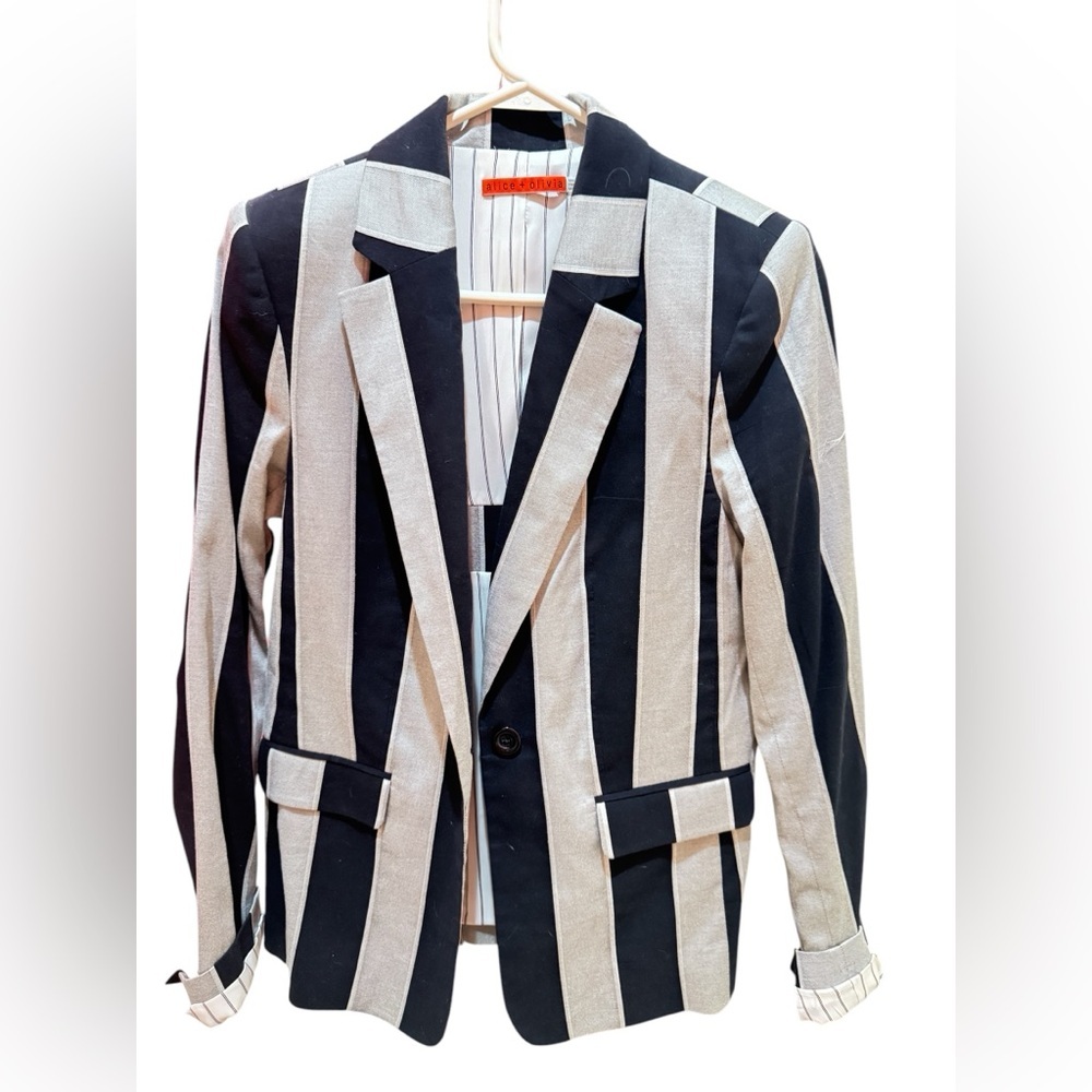 Alice + Olivia Black and White Striped Blazer